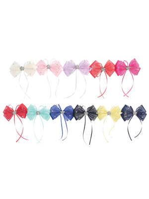 Girls Large Bow Hair Clips with Rhinestone Accents - 6 Pairs